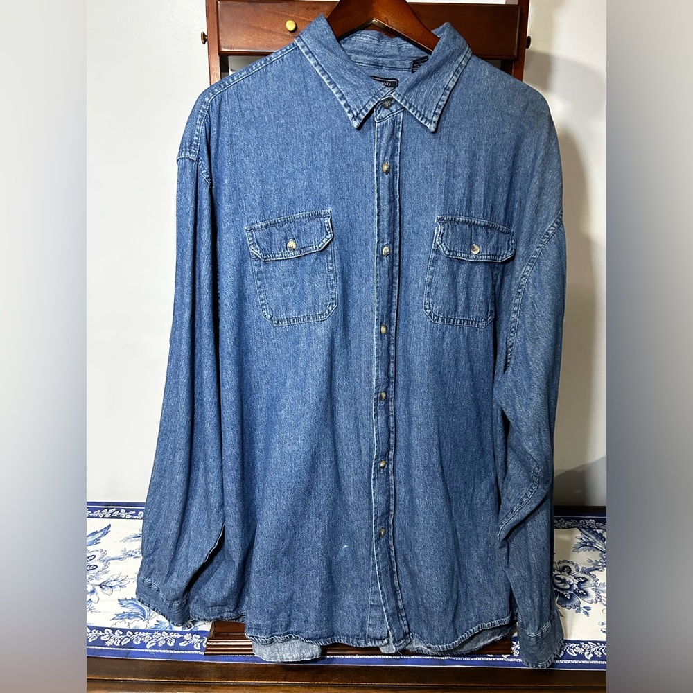 Wrangler Premium Blue Denim Button Down Men’s 3XL Shirt